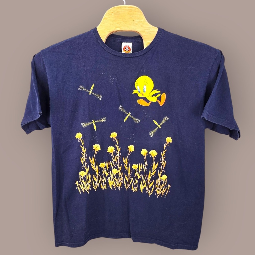 Vintage Looney Tunes Warner Bros Tweety Bird Graphic Blue Shirt Adult‎ Medium 97